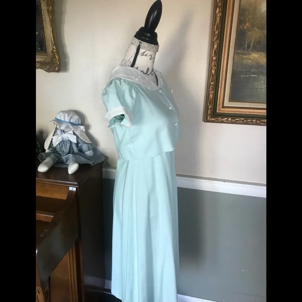 Rare Vintage Sage  2-piece Swiss Rose Collar Dress NWT